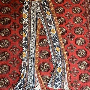 Novella Royale Mustard, Navy & White Floral Stripe Boot-Cut Pants